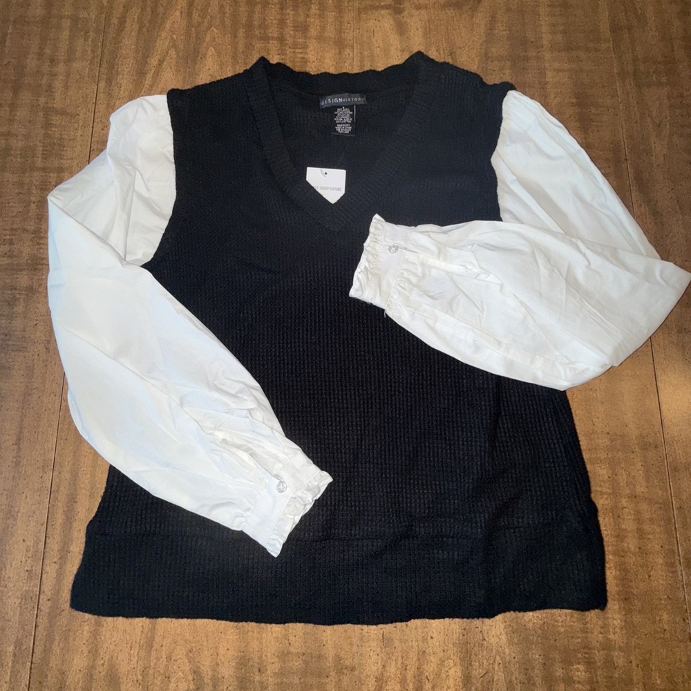 Design History Thermal Combo Top Women's Size Small Long Sleeve Black Pullover